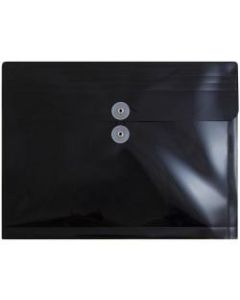 JAM Paper Booklet Plastic Envelopes, Letter-Size, 9 3/4in x 13in, Button & String Closure, Black, Pack Of 12