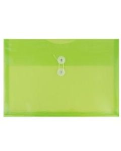 JAM Paper Booklet Plastic Envelopes, Letter-Size, 9 3/4in x 13in, Button & String Closure, Lime Green, Pack Of 12