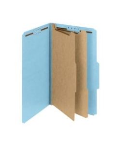 Smead Pressboard Classification Folders With SafeSHIELD Fasteners, 2 Dividers, Legal Size, 60% Recycled, Blue, Box Of 10
