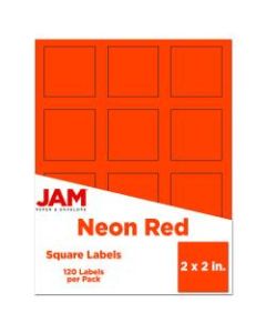 JAM Paper Square Mailing Address Labels, 2in x 2in. Neon Red, Pack of 120