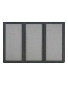 Quartet Fully Enclosed 3-Door Bulletin Board, 72in x 48in, Aluminum Frame With Graphite Finish