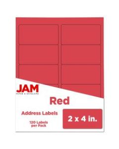 JAM Paper Rectangular Mailing Address Labels, 4514940, 2in x 4in, Red, Pack Of 120