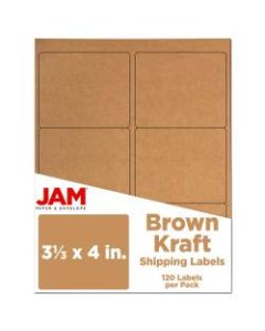 JAM Paper Mailing Address Labels, 3 1/3in x 4in, Brown Kraft, Pack Of 120