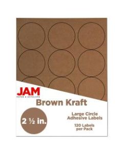 JAM Paper Circle Label Sticker Seals, 2 1/2in, Brown Kraft, Pack Of 120