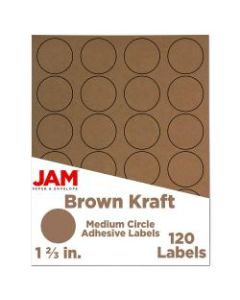 JAM Paper Circle Label Sticker Seals, 1 2/3in, Brown Kraft, Pack Of 120