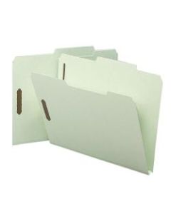 Smead 2/5-Cut Top-Tab Folders With Fasteners, Letter Size, 60% Recycled, Gray Green, Box Of 25