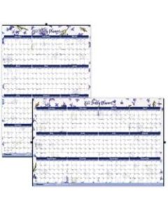 Blueline Laminated Yearly Wall Calendar, 24in x 36in, Watercolor, 50% Recycled, January To December 2022, C171920