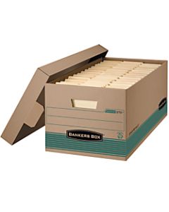 Bankers Box Stor/File FastFold Standard-Duty Storage Boxes With Lift-Off Lids, Letter Size, 24in x 12in x 10in, 100% Recycled, Kraft/Green, Case Of 12