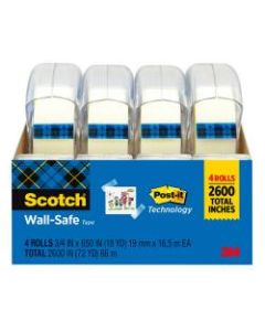 Scotch Wall-Safe Tape, 3/4in x 648in, Clear, Pack Of 4 Rolls