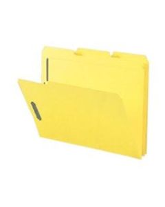 Smead Color Reinforced Tab Fastener Folders, Letter Size, 1/3 Cut, 100% Recycled, Yellow, Pack Of 50