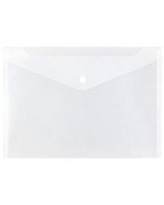 JAM Paper Booklet Plastic Envelopes, Letter Size, 9 3/4in x 13in, Button-Snap Closure,Clear, Pack Of 12