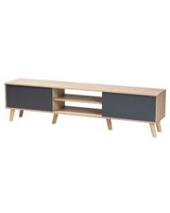 Baxton Studio Multi-Tone TV Stand, 18-1/8inH x 70-15/16inW x 13-13/16inD, Gray/Oak Brown