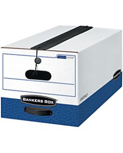 Bankers Box Liberty Plus FastFold Heavy-Duty Storage Boxes With Locking Lift-Off Lids And Built-In Handles, Legal Size, 24in x 15in x 10in, 60% Recycled, White/Blue, Case Of 12