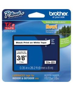 Brother TZe-221 Black-On-White Tape, 0.38in x 26.2ft