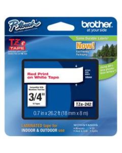 Brother TZe-242 Red-On-White Tape, 0.75in x 26.2ft