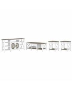 Bush Furniture Key West Tall TV Stand With Coffee Table And Set Of 2 End Tables, Shiplap Gray/Pure White, Standard Delivery