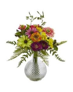 Nearly Natural 15inH Mixed Flower Arrangement With Vase, Multicolor