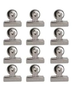 Business Source Magnetic Grip Clips - No. 2 - 2.3in Width - for Paper - Magnetic Backing, Heavy Duty - 12 / Box - Silver - Nickel Plated Steel