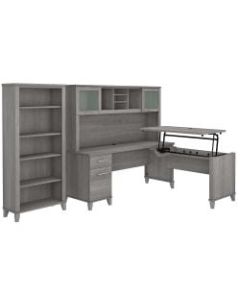 Bush Furniture Somerset 72inW 3-Position Sit-To-Stand L-Shaped Desk With Hutch And Bookcase, Platinum Gray, Standard Delivery