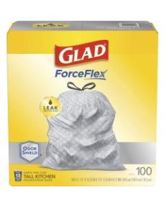 Glad ForceFlexPlus Tall Kitchen Drawstring CloroxPro Trash Bags - 13 gal - 0.90 mil (23 Micron) Thickness - White - 7800/Bundle - 100 Per Box - Kitchen, Can, Office, Breakroom, School, Restaurant, Commercial, Cafeteria