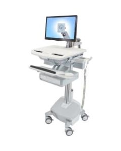 Ergotron StyleView Cart with LCD Arm, LiFe Powered, 1 Drawer - 1 Drawer - 33 lb Capacity - 4 Casters - Aluminum, Plastic, Zinc Plated Steel - White, Gray, Polished Aluminum