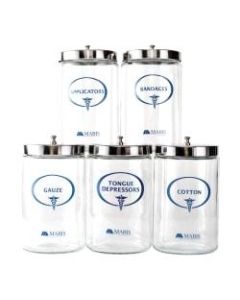MABIS Stor-A-Lot Sundry Apothecary Jars With Imprints, Glass, Clear, Set Of 5