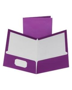 Oxford Laminated Twin-Pocket Folders, 8 1/2in x 11in, Metallic Purple, Box Of 25