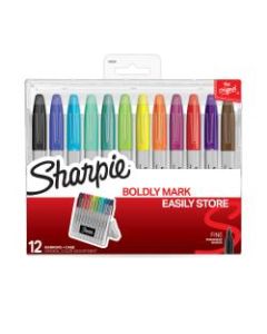 Sharpie Permanent Marker Hero Pack With Storage Case, Fine Point, Assorted Colors, Pack Of 12