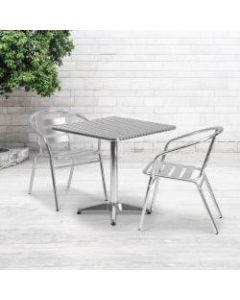 Flash Furniture Square Aluminum Indoor/Outdoor Table Set With 2 Slat-Back Chairs, 27-1/2inH x 27-1/2inW x 27-1/2inD, Aluminum
