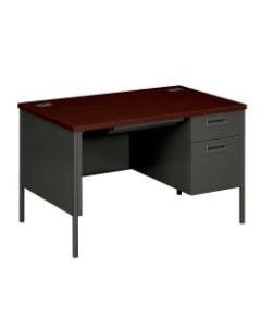 HON Metro Classic Single-Pedestal Desk, Mahogany/Charcoal