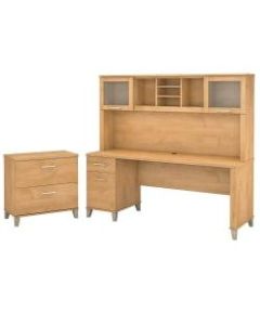 Bush Furniture Somerset 72inW Office Desk With Hutch And Lateral File Cabinet, Maple Cross, Standard Delivery