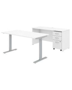 Bush Business Furniture Studio C 60inW x 30inD Height Adjustable Standing Desk, Credenza and One Mobile File Cabinet, White, Standard Delivery