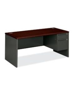 HON 38000 Series Right-Pedestal Desk With Lock, 66inW, Mahogany/Charcoal