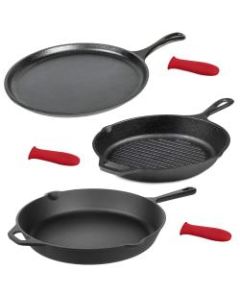 MegaChef Pre-Seasoned 6-Piece Cast Iron Cookware Set, Black/Red