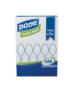Dixie Plastic Utensils, Medium-Weight Teaspoons, White, Box Of 100 Teaspoons