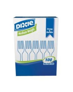 Dixie Plastic Utensils, Medium-Weight Forks, White, Box Of 100 Forks