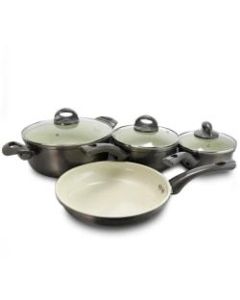 Sunbeam Heston 7-Piece Aluminum Cookware Set, Metallic Champagne