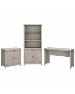 Kathy Ireland Home by Bush Furniture Cottage Grove 48inW Farmhouse Writing Desk with Lateral File Cabinet and 5 Shelf Bookcase, Cottage White, Standard Delivery