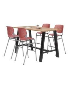 KFI Studios Midtown Table With 4 Stacking Chairs, Kensington Maple/Coral Orange