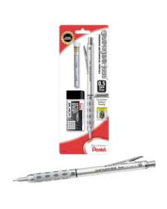 Pentel Graph Gear 1000 Mechanical Pencil with Eraser Set, 0.5mm, #2 Lead, Silver Barrel