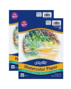 Pacon UCreate Watercolor Paper, 9in x 12in, White, 50 Sheets Per Pack, Case Of 2 Packs