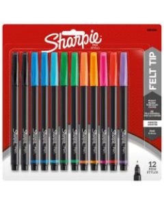 Sharpie Pens, Fine Point, 0.8 mm, Black Barrels, Assorted Ink Colors, Pack Of 12