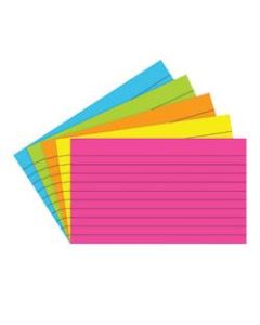 Top Notch Teacher Products Brite Lined Index Cards, 3in x 5in, Assorted Colors, 75 Cards Per Pack, Case Of 10 Packs