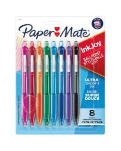 Paper Mate InkJoy 300 RT Retractable Pens, Medium Point, 1.0 mm, Clear Barrels, Assorted Ink Colors, Pack Of 8