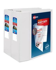 Avery Heavy-Duty View 3-Ring Binder, 5in D-Rings, White, Pack Of 2