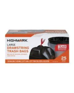 Highmark Large Drawstring Trash Bags, 30 Gallon, Black, Box Of 25
