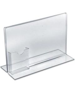 Azar Displays Double-Foot Acrylic Sign Holders With Attached Tri-Fold Pockets, 8 1/2in x 11in, Clear, Pack Of 10