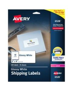 Avery Glossy Permanent Labels, 6528, Mailing, 2in x 4in, White, Pack Of 250