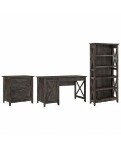 Bush Furniture Key West 54inW Computer Desk With 2-Drawer Lateral File Cabinet And 5-Shelf Bookcase, Dark Gray Hickory, Standard Delivery
