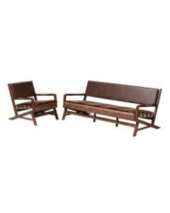 Baxton Studio Faux Leather 2-Piece Living Room Set, Rustic Brown
